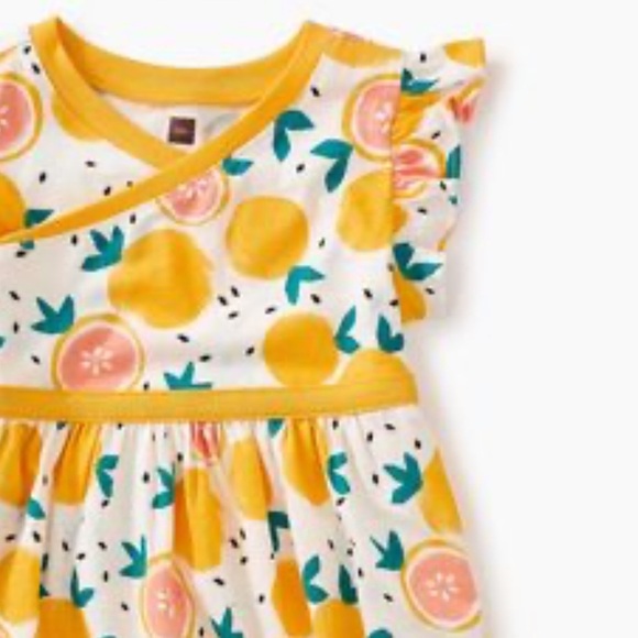 Tea Collection Grapefruit Print Wrap Ruffle Dress Size 2 Girls - Picture 1 of 5